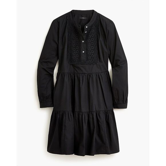 J Crew Women's Black Embroidered Tiered Mini Dress XS NWT - Picture 1 of 8